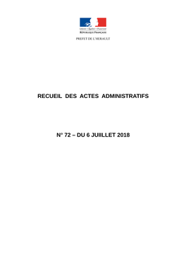 Recueil Des Actes Administratifs N° 72 – Du 6 Juiillet 2018