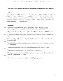 The N-Glycome Regulates the Endothelial-To-Hematopoietic Transition