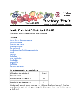 Healthy Fruit, Vol. 27, No. 2, April 16, 2019 Jon Clements, Author (Unless Otherwise Noted) and Editor