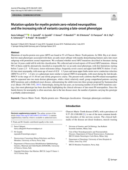 Mutation Update for Myelin Protein Zero-Related Neuropathies and the Increasing Role of Variants Causing a Late-Onset Phenotype