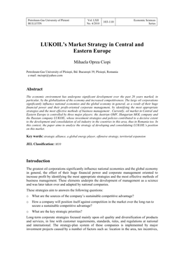 LUKOIL's Market Strategy in Central and Eastern Europe 105 O Increasing the Number of Filling Stations for Petroleum Products in Russia and Other Countries