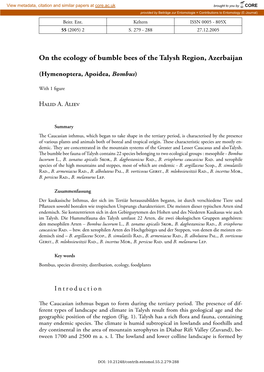 On the Ecology of Bumble Bees of the Talysh Region, Azerbaijan