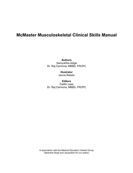 Mcmaster Musculoskeletal Clinical Skills Manual 1E