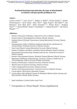 Profound Functional and Molecular Diversity of Mitochondria Revealed by Cell Type-Specific Profiling in Vivo