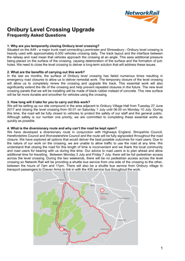 Onibury Level Crossing Upgrade Frequently Asked Questions