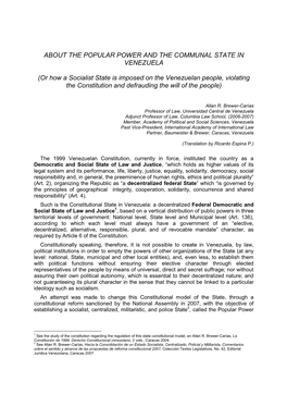 Or How a Socialist State Is Imposed on the Venezuelan People, Violating the Constitution and Defrauding the Will of the People)