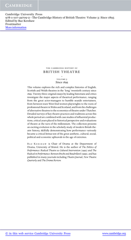 British Theatre: Volume 3: Since 1895 Edited by Baz Kershaw Frontmatter More Information