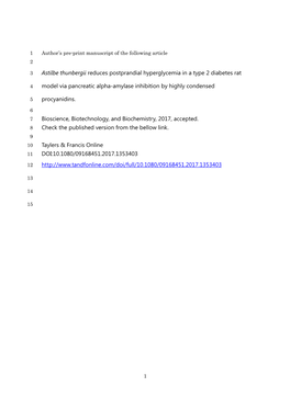 Astilbe Thunbergii Reduces Postprandial Hyperglycemia in a Type 2 Diabetes Rat