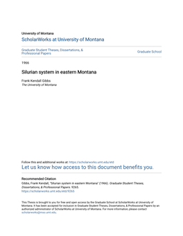 Silurian System in Eastern Montana