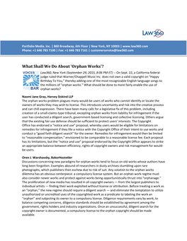 'Orphan Works'? Law360, New York (September 29, 2015, 8:06 PM ET) -- on Sept