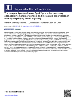 The Receptor Tyrosine Kinase Epha2 Promotes Mammary Adenocarcinoma Tumorigenesis and Metastatic Progression in Mice by Amplifying Erbb2 Signaling