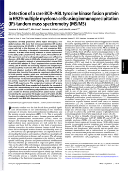 Detection of a Rare BCR–ABL Tyrosine Kinase Fusion Protein in H929 Multiple Myeloma Cells Using Immunoprecipitation (IP)-Tandem Mass Spectrometry (MS/MS)