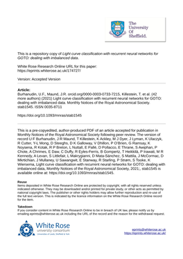 Light Curve Classification with Recurrent Neural Networks for GOTO: Dealing with Imbalanced Data