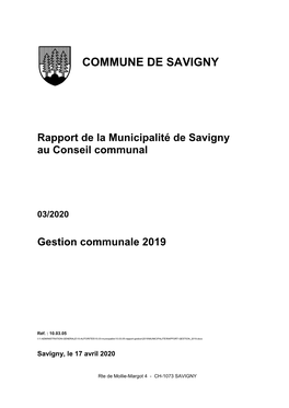 Rapport De Gestion 2019 De L’Organisation Régionale De Protection Civile (ORPC) De Lavaux-Oron