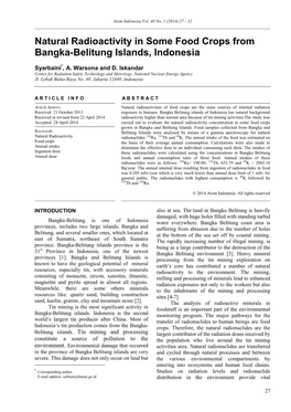 Natural Radioactivity in Some Food Crops from Bangka-Belitung Islands, Indonesia