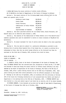 LOCAL LAW NO. 2 of 1956 COUNTY of CHENANGO STATE of NEW YORK