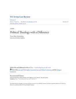 Political Theology with a Difference Nomi Maya Stolzenberg University of Southern California