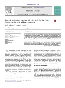 Strategic Politicians, Partisan Roll Calls, and the Tea Party: Evaluating the 2010 Midterm Elections