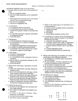 P> TEST YOUR KNOWLEDGE Chapter 32: Introduction to Animal Evolution