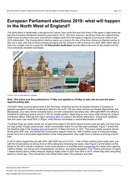 Democratic Audit: European Parliament Elections 2019: What Will Happen in the North West of England? Page 1 of 7