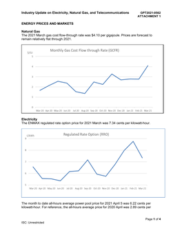 Industry Update on Electricity, Natural Gas and Telecommunications