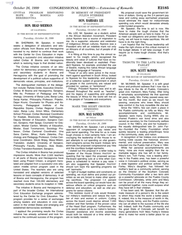 CONGRESSIONAL RECORD— Extensions of Remarks E2185 HON. BRAD SHERMAN HON. BARBARA LEE HON. MAX SANDLIN HON. SCOTT Mcinnis