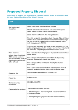 Land Disposal Riverside Car Park Leeds West Yorkshire Form