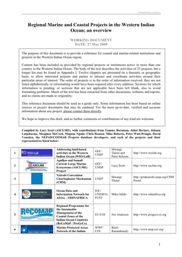 Regional Marine and Coastal Projects in the Western Indian Ocean; an Overview