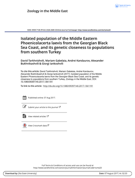 Isolated Population of the Middle Eastern Phoenicolacerta Laevis from the Georgian Black Sea Coast, and Its Genetic Closeness to Populations from Southern Turkey