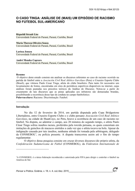 O Caso Tinga: Análise De (Mais) Um Episódio De Racismo No Futebol Sul-Americano