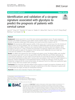 Identification and Validation of a Six-Gene Signature Associated With