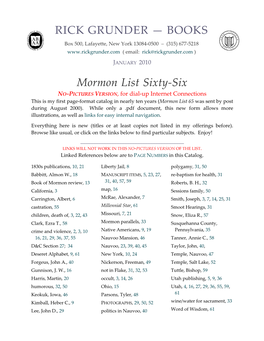 RICK GRUNDER — BOOKS Mormon List Sixty-Six