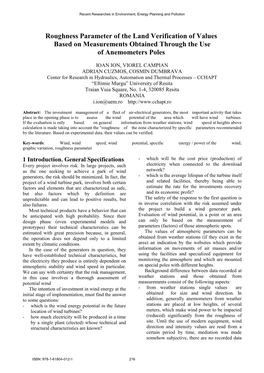 Roughness Parameter of the Land Verification of Values Based on Measurements Obtained Through the Use of Anemometers Poles