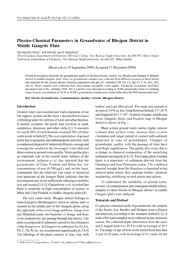 Physico-Chemical Parameters in Groundwater of Bhojpur District in Middle Gangetic Plain