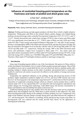 Influence of Controlled Freezing-Point Temperature on the Freshness and Taste of Pickled and Dried Grass Carp