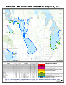 Manitoba Lake Wind Effect Forecast for May 6 AM, 2021 Ü