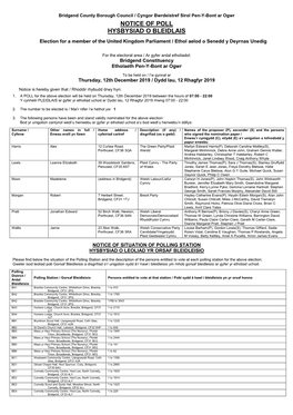 Notice of Poll Hysbysiad O Bleidlais