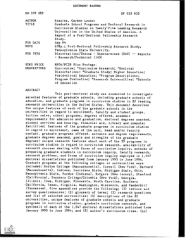 Graduate School Programs and Doctoral Research in Curriculum Studies in Twenty-Five Leading Research Universities in the United States of America. a Report of a Post-Doctoral