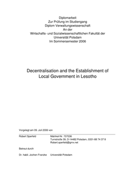 Decentralisation and Establishment of Local Government in Lesotho