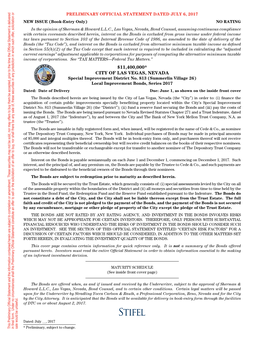 CITY of LAS VEGAS, NEVADA (See Insidefrontcoverpage) MATURITY SCHEDULE $11,400,000* Due: June 1,Asshownontheinsidefrontcover NO RATING MATURITY SCHEDULE