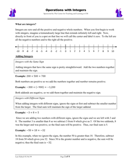 Operations with Integers Sponsored by the Center for Teaching and Learning at UIS