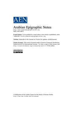 Arabian Epigraphic Notes ISSN: 2451-8875