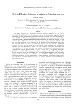 Neutron Diffraction Refinement of an Ordered Orthoclase Structure