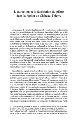 L'extraction Et La Fabrication Du Plâtre Dans La Région De Château-Thierry