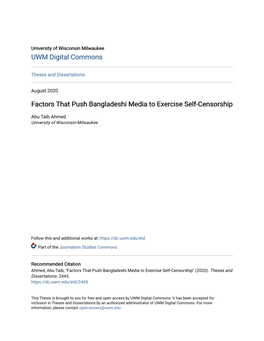 Factors That Push Bangladeshi Media to Exercise Self-Censorship