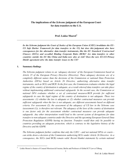 The Implications of the Schrems Judgment of the European Court for Data Transfers to the U.S