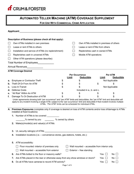 Automated Teller Machine (Atm) Coverage Supplement for Use with Commercial Crime Application