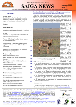 SAIGA NEWS Issue 7 Providing a Six-Language Forum for Exchange of Ideas and Information About Saiga Conservation and Ecology