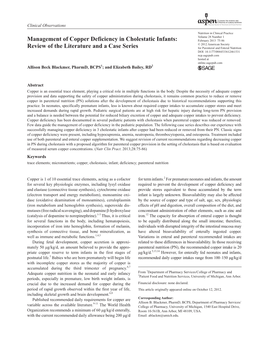 Management of Copper Deficiency in Cholestatic Infants / Blackmer, Bailey 2012