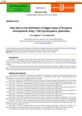 New Data on the Distribution of Digger Wasps of the Genus Ammophila W